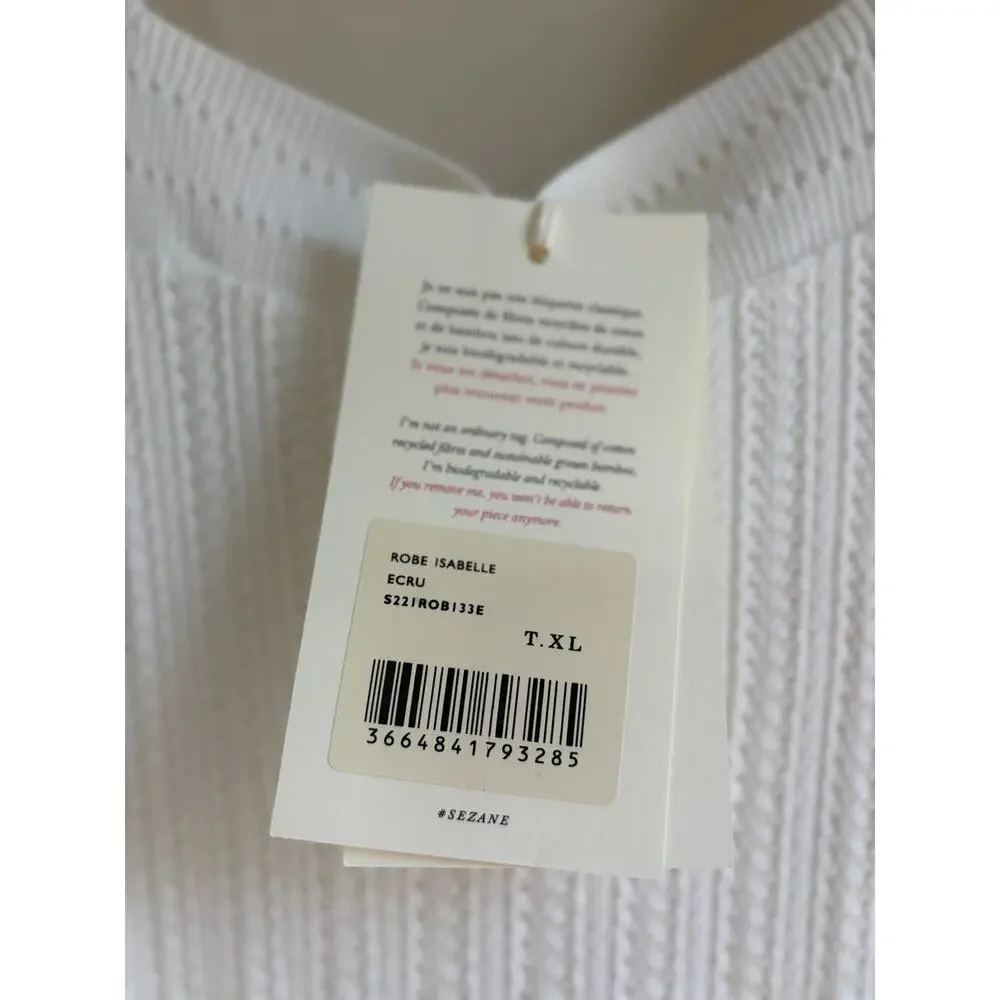 Sezane Isabelle Ecru Midi Flutter Sleeves Knit Dress Size XL NWT - Picture 6 of 9